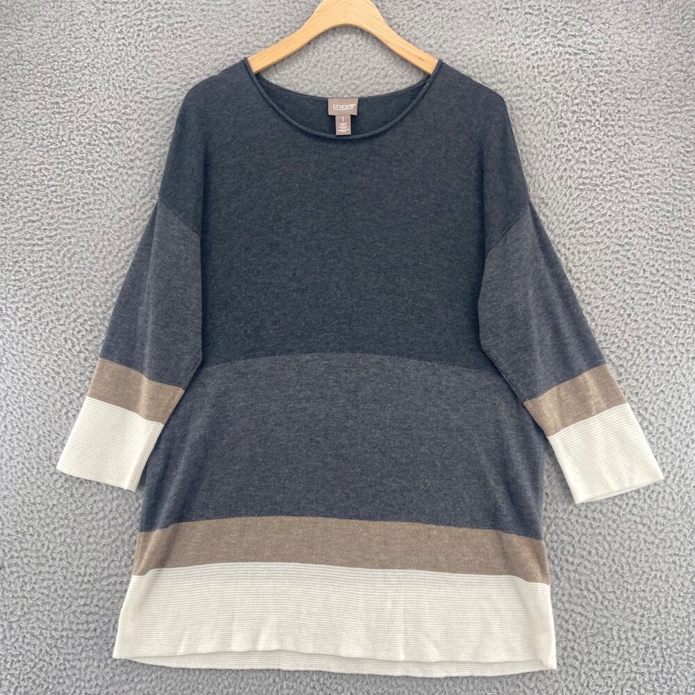 Chicos Sweater Womens 1 US Medium Touch Of Cashmere Gray Colorblock Tunic Knit